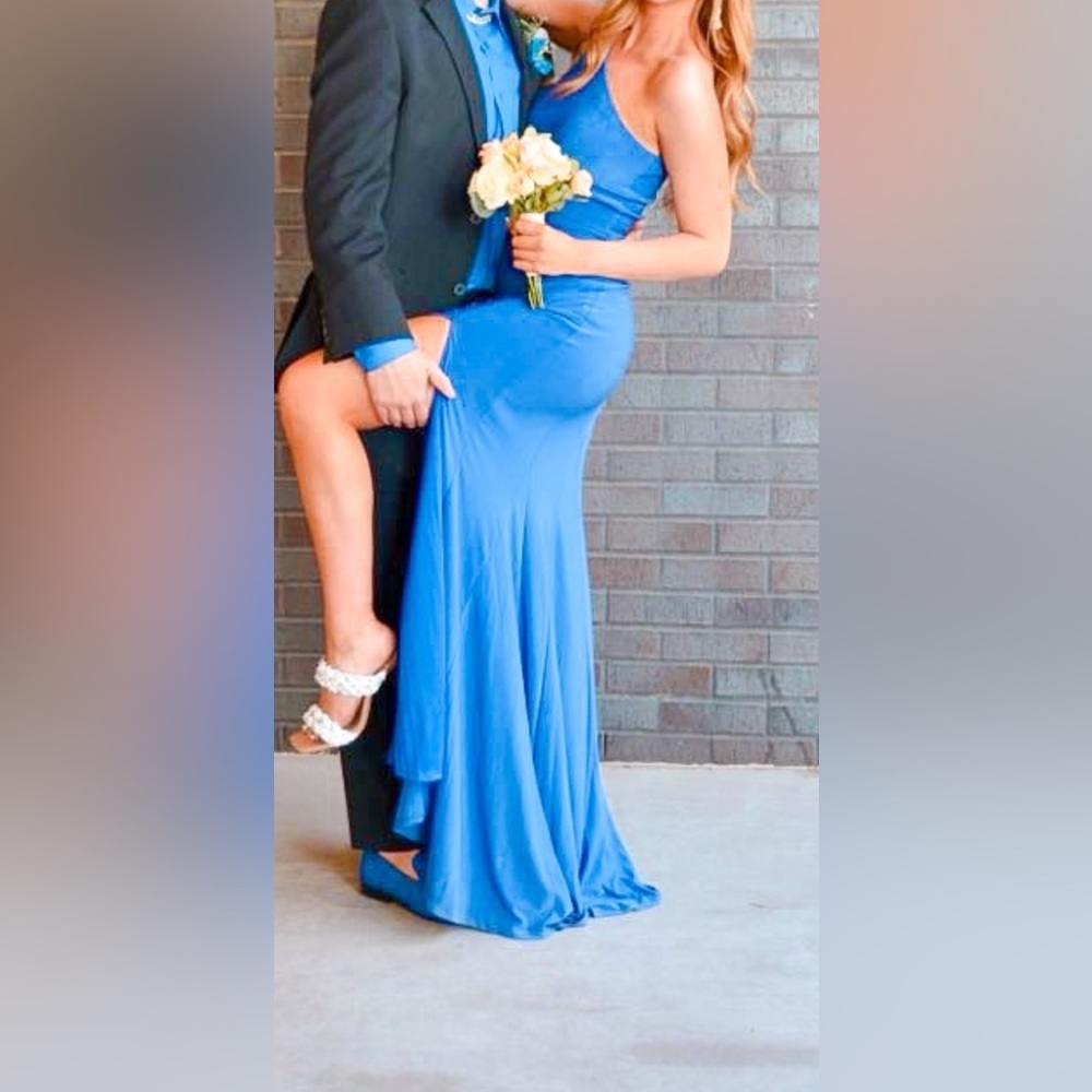 Worn once! Blue cut out one shoulder prom dress